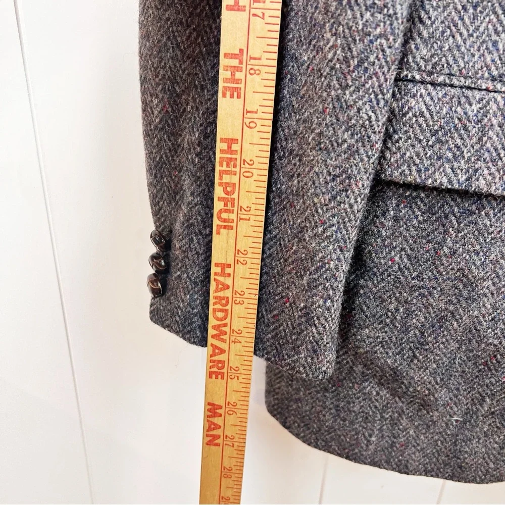 Harris Tweed‎ Vtg Mens Gray 100% Scottish Wool Sport Coat Blazer Herringbone